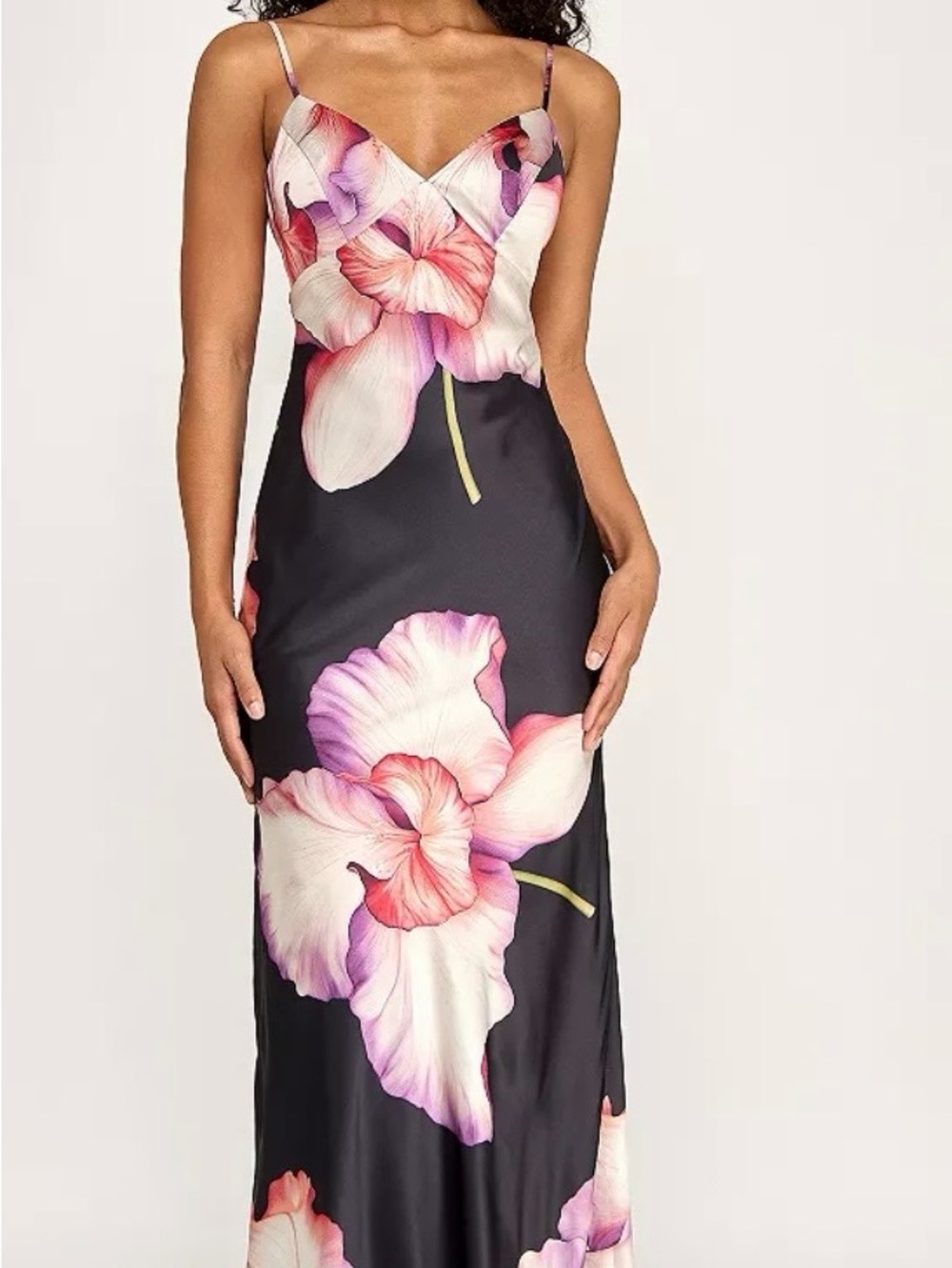 Floral Printed V-Neck Satin Slip Dress